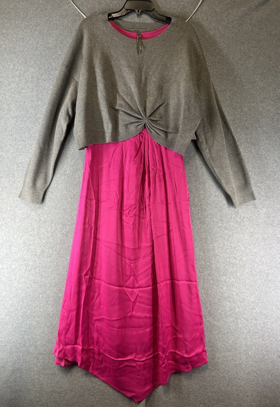 Anthropologie Gemini Twofer Dress Size X-Large Grey Pink